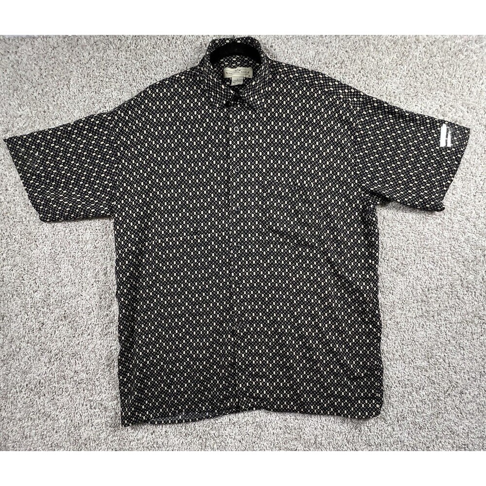 Vintage Natural Issue Rayon Button Shirt Mens L Korea Geometric Print